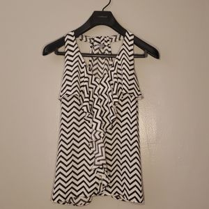 Black and White Ruffled Blouse